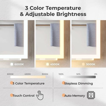 FCH White  LED Mirror Cabinet (20*28 inches),1 Door, 4 Shelves, with Time & Temperature Display, Three-color Lighting, Adjustable Brightness, Power-off Memory
