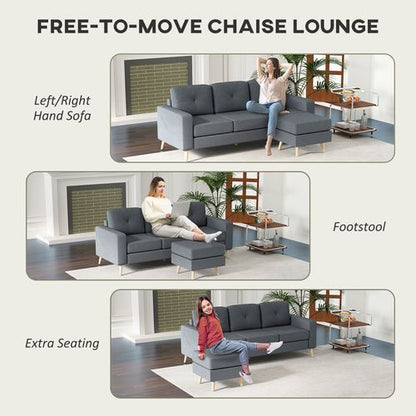 HOMCOM 3-Seater L-Shaped Linen Sofa w/ Sponge Seat Back Cushions, Dark Grey