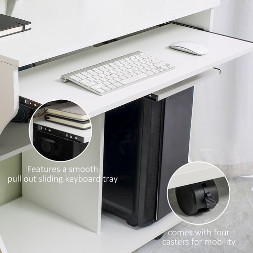 HOMCOM Computer Table Study Desk with Sliding Keyboard Tray, White