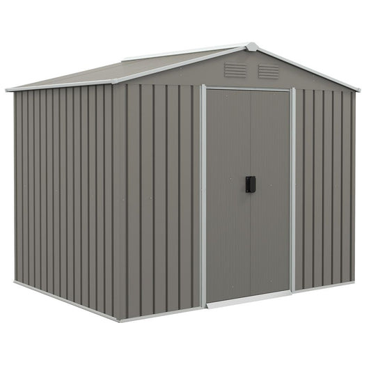 Outsunny 8 x 6ft Garden Storage Shed w/ Double Sliding Door Outdoor Light Grey