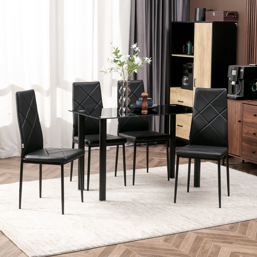 HOMCOM 4-Pieces Dining Chairs, Faux Leather Kitchen Chairs, Black