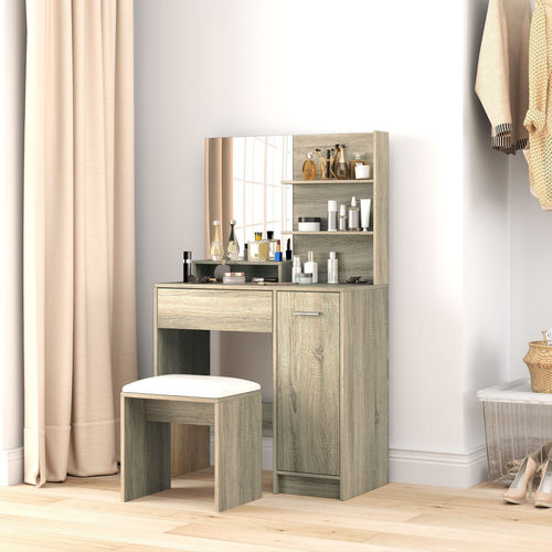 HOMCOM Dressing Table with Mirror and Stool, Makeup Desk for Bedroom