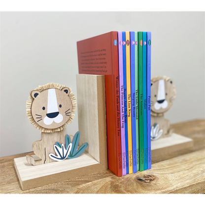 Set of Two Wooden Lion Bookends