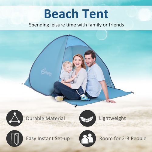 Outsunny Pop up Beach Tent, UV 30+ Sun Shelter with Carry Bag, 2x1.5m for 2-3 Person, Blue