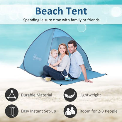Outsunny Pop up Beach Tent, UV 30+ Sun Shelter with Carry Bag, 2x1.5m for 2-3 Person, Blue
