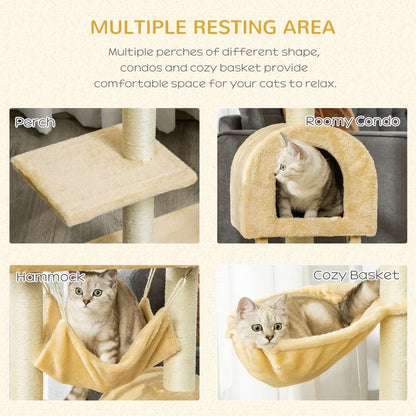 Premium Cat Tree - Sisal Scratching Post, Plush Hammock, Cozy House - Pawhut