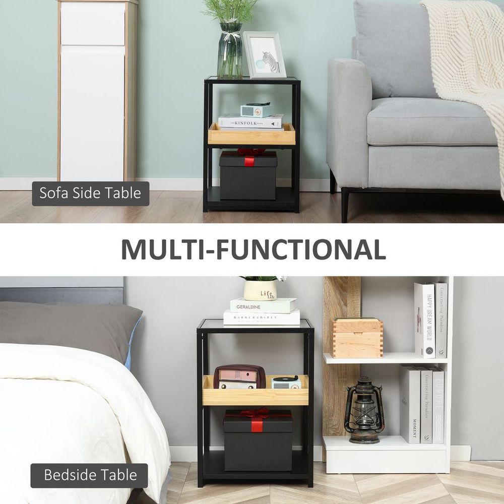 HOMCOM Industrial Side Table with 3-tier Storage Shelves for Living Room