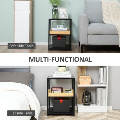 HOMCOM Industrial Side Table with 3-tier Storage Shelves for Living Room