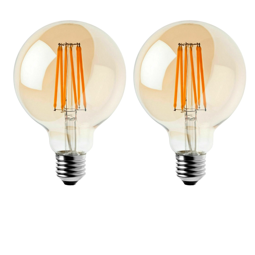 Vintage Amber Glass LED Light Bulbs - Dimmable, E27, Warm White 2700K, 2-Pack