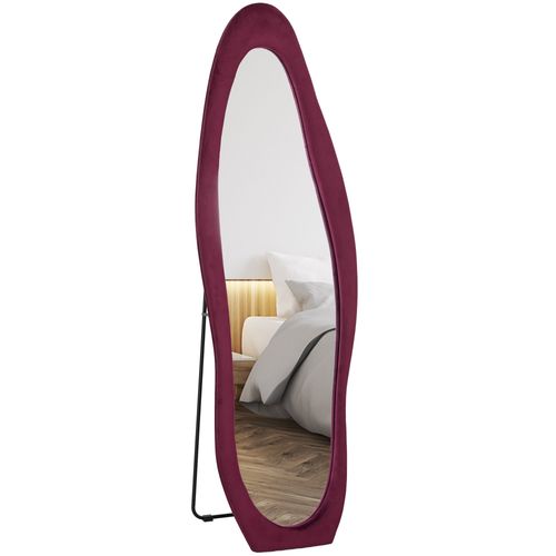 HOMCOM Irregular Full Length Mirror with Velvet Frame 160 x 50cm Wine Red