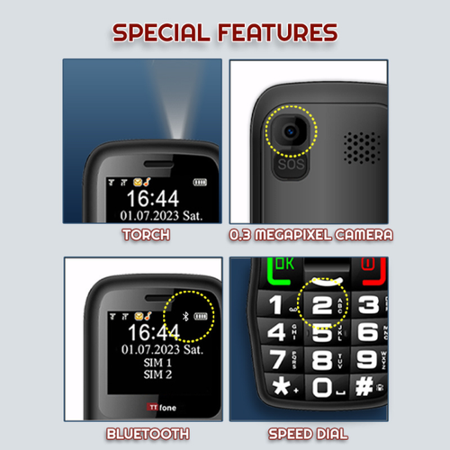 TTfone TT220 Big Button Mobile with Mains Charger, EE Pay As You Go