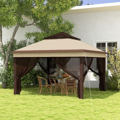 Outsunny 3 x 3(m) Pop Up Gazebo Tent with Netting, Height Adjustable, Beige