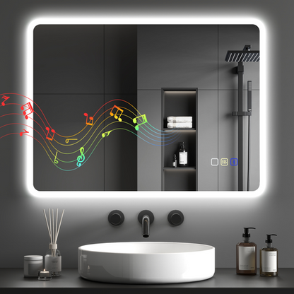 HOMCOM 600 x 800 mm Bluetooth Bathroom Mirror with LED Lights Wall Mounted