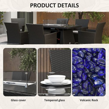 Outsunny Rattan Dining Set with Fire Pit Table and Armchairs, Black