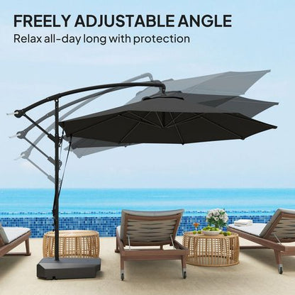 Outsunny Garden Cantilever Parasol with Cover Weighted Base Wind Strap Grey