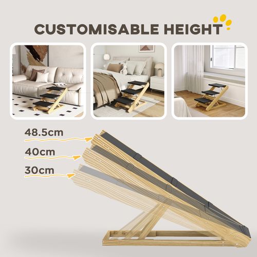 PawHut Dog Steps Dog Ramp, 3-Step Adjustable Height Pet Stairs for Medium Dogs