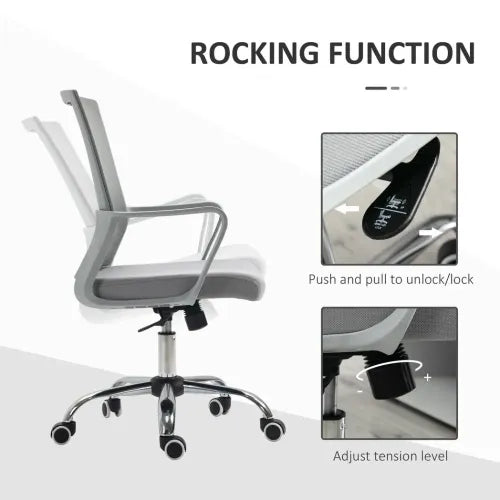 Ergonomic Office Chair Adjustable Height Mesh Chair with Swivel Wheels Grey