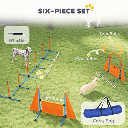 PawHut 6 Pieces Dog Agility Equipment, Obstacle Training Course Kit, Orange