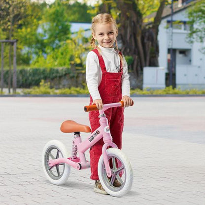 HOMCOM 12" Kids Balance Bike No Pedal Bicycle EVA Tire Adjustable Seat Toddler Training Bike W/Shock Absorber 2-5 Years Gift for Boys Girls Pink