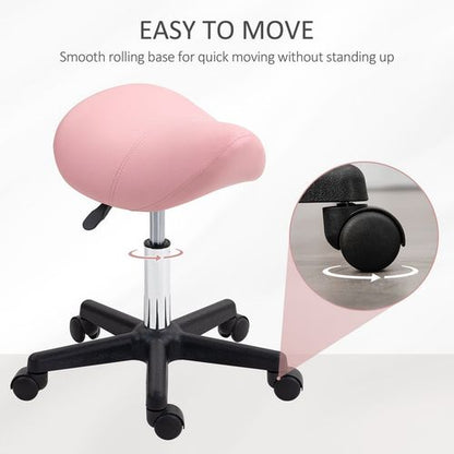 HOMCOM Saddle Stool Adjustable Rolling Salon Chair for Massage Spa Beauty Pink