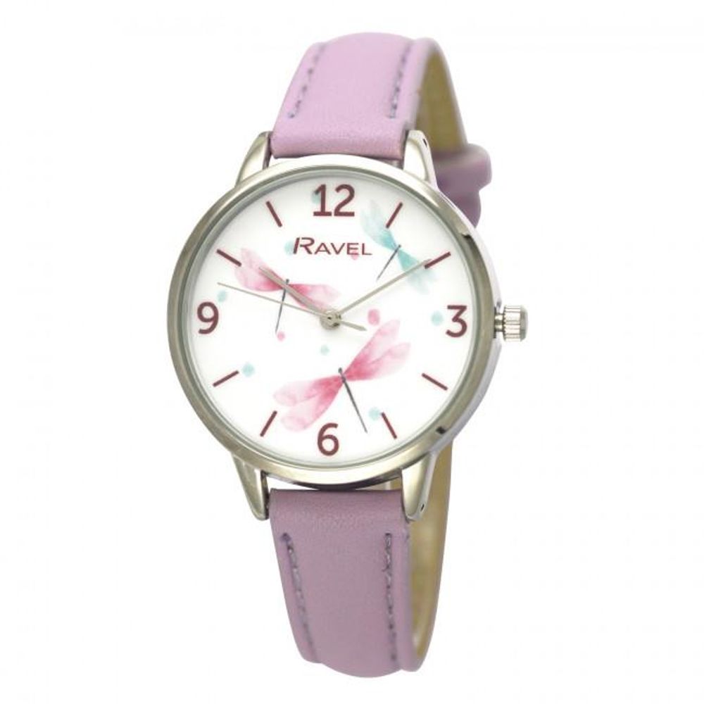 Ravel Ladies Dragonfly Leather Watch - Lilac - RF011.7