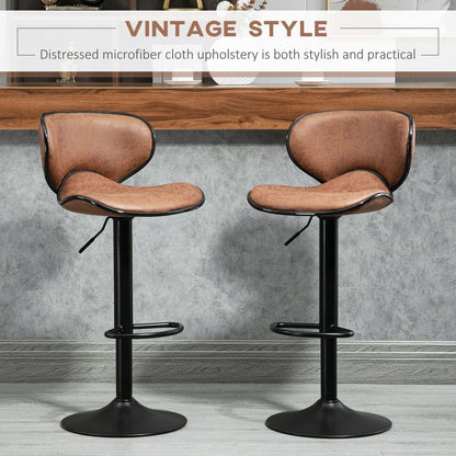 Vintage 2-Piece Microfiber Bar Stool Set | Adjustable Height Armless Chairs | High Quality & Stylish