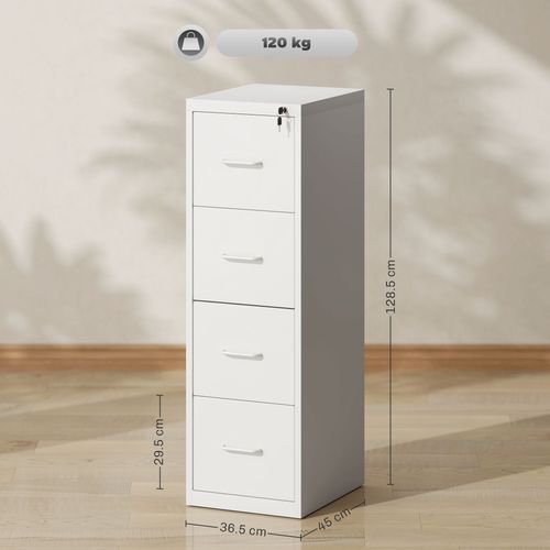 HOMCOM 4 Drawer Filing Cabinet Steel File Cabinet for A4 Letter Size White