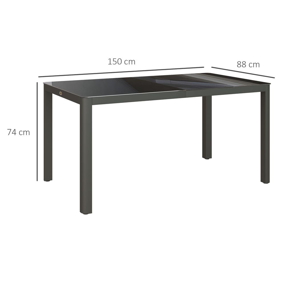 Outsunny Outdoor Dining Table for 6 - Glass Top, Aluminium Frame, Grey
