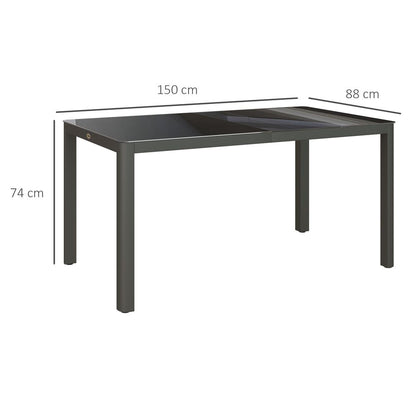 Outsunny Outdoor Dining Table for 6 - Glass Top, Aluminium Frame, Grey