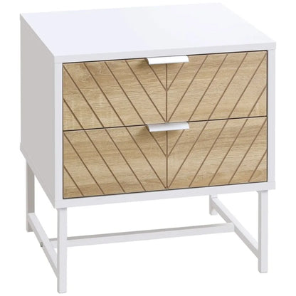 Modern Bedside Table with 2 Drawers, Sofa Side Table for Bedroom, White and Oak