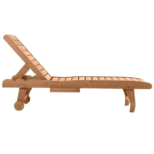 Outsunny Wooden Sun Lounger Outdoor Patio Sun Bed Adjustable w/ Pull-out Table