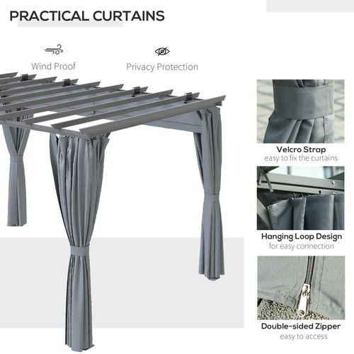 3.6 x 3m Pergola Gazebo Retractable Canopy Curtains, Aluminum, Dark Grey