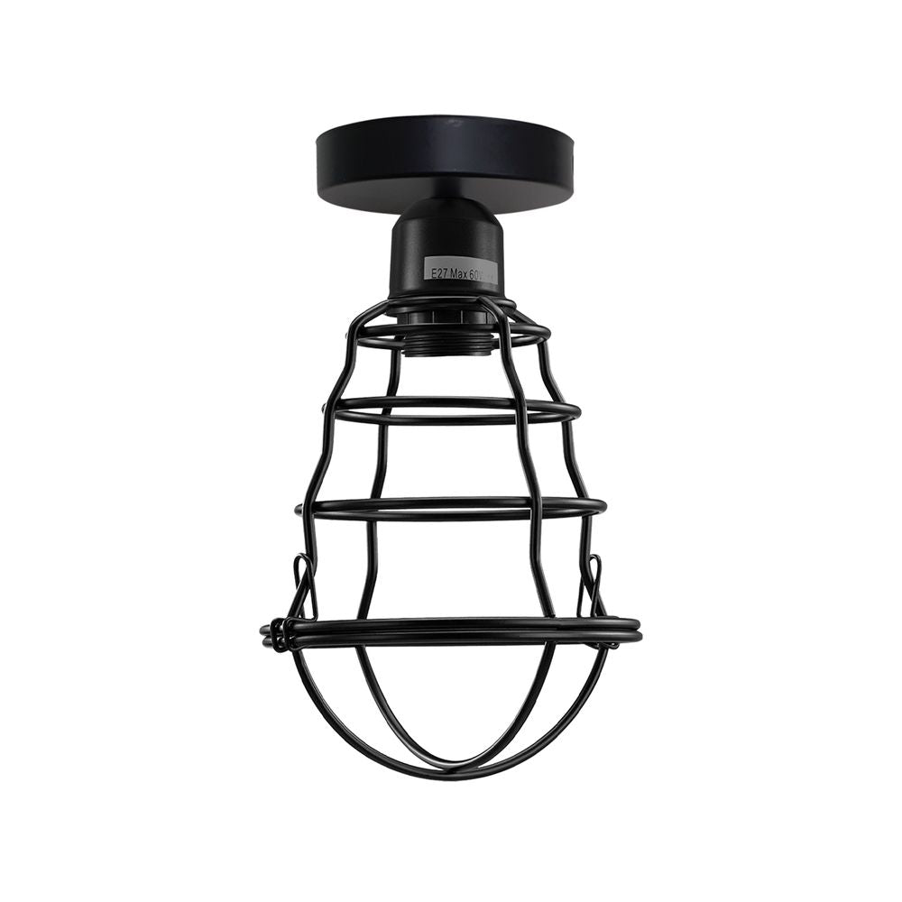 Vintage Industrial Geometric Shaped Wire Cage Ceiling Light Metal Round Ceiling Rose E27 Light 60W Lighting Bulb Holder