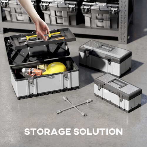 HOMCOM 3 Pieces Tool Case Set, 23" 19" 16" Stainless Steel Tool Boxes