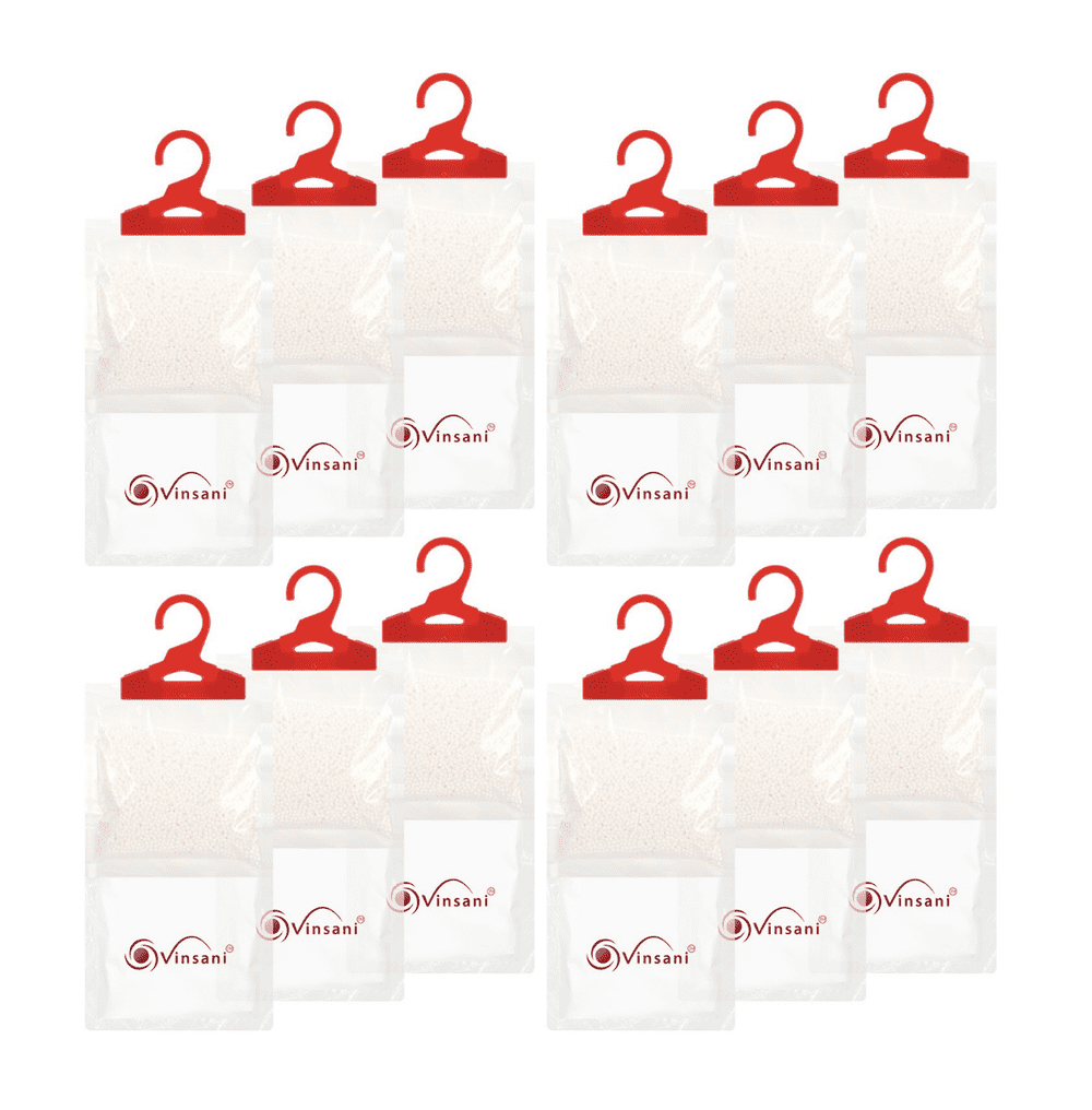Pack of 12 Hanging Wardrobe Dehumidifier Bags 210g