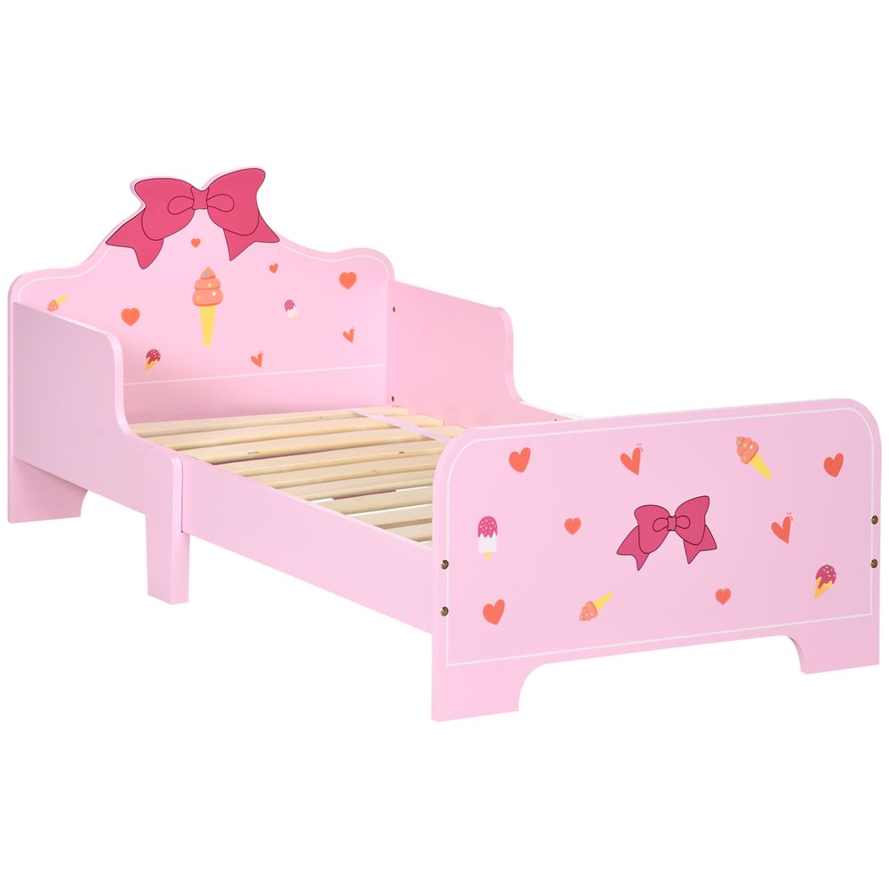 Princess Themed Kids Toddler Bed w/ Cute Patterns, Safety Rails - Pink