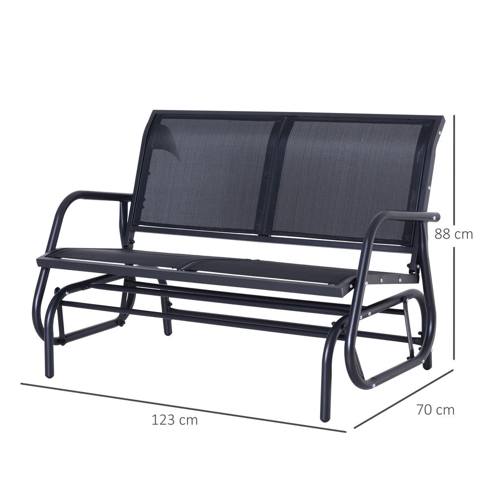 Outsunny 2-Person Outdoor Glider Bench Patio 2 Seater Swing Gliding Chair Loveseat w/Power Coated Steel Frame for Backyard Garden Porch, Black