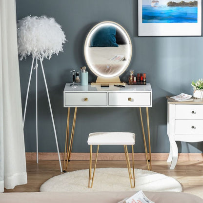 Dressing Table Set With LED Mirror & Stool 2 Drawers Makeup Desk