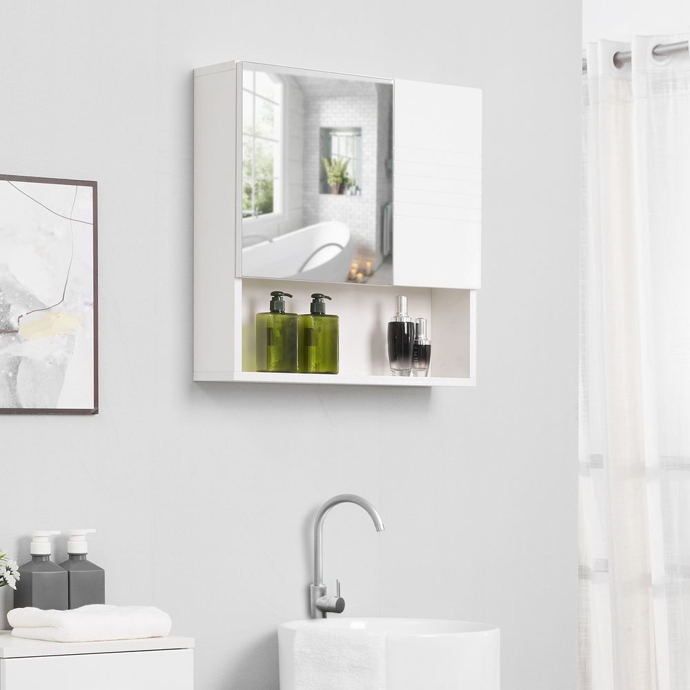 kleankin Bathroom Mirror Cabinet Wall-Mounted Storage w/Double Door Adjustable Shelf - White