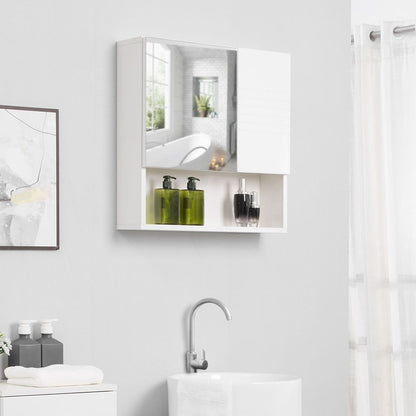 kleankin Bathroom Mirror Cabinet Wall-Mounted Storage w/Double Door Adjustable Shelf - White