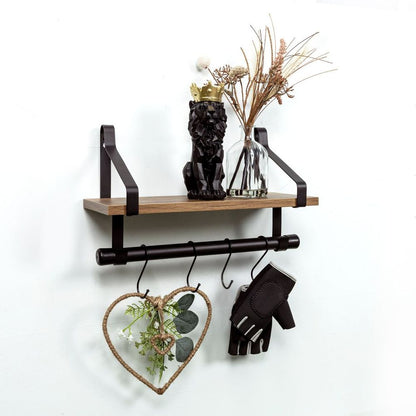 Dark Oak Wall Shelf with Black Rail - PARGI: Professional-Quality, 1 Tier, 15mm MDF+Iron, Black+Oak