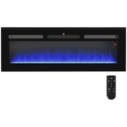 HOMCOM 127cm Electric Fireplace Recessed and Wall Mounted Electric Fire Black