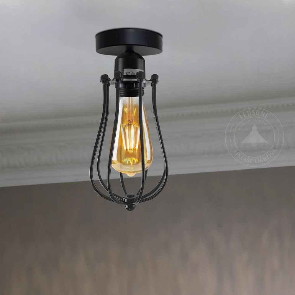 Vintage Industrial Geometric Balloon Shaped Wire Cage Light  Lighting Bulb Holder