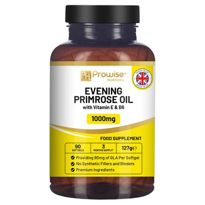 Vegan Evening Primrose Oil 2000mg with Vitamin E & B6 – 60 Vegan Softgels| Pure Cold Pressed I 180mg GLA per Capsule I Women's Health I Premium Quality I by Prowise Healthcare