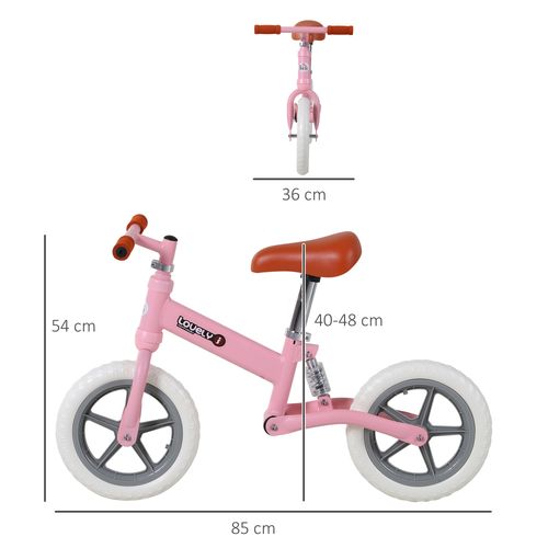 HOMCOM 12" Kids Balance Bike No Pedal Bicycle EVA Tire Adjustable Seat Toddler Training Bike W/Shock Absorber 2-5 Years Gift for Boys Girls Pink