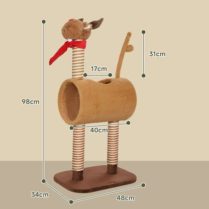 PawHut Cat Tree, 98cm Deer Themed Cat Tower for Indoor Cats and Kittens