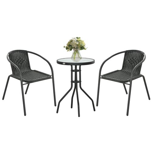 Outsunny 3 Pieces Garden Furniture Set with 2 Stackable Chairs, Black