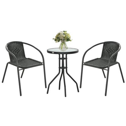 Outsunny 3 Pieces Garden Furniture Set with 2 Stackable Chairs, Black