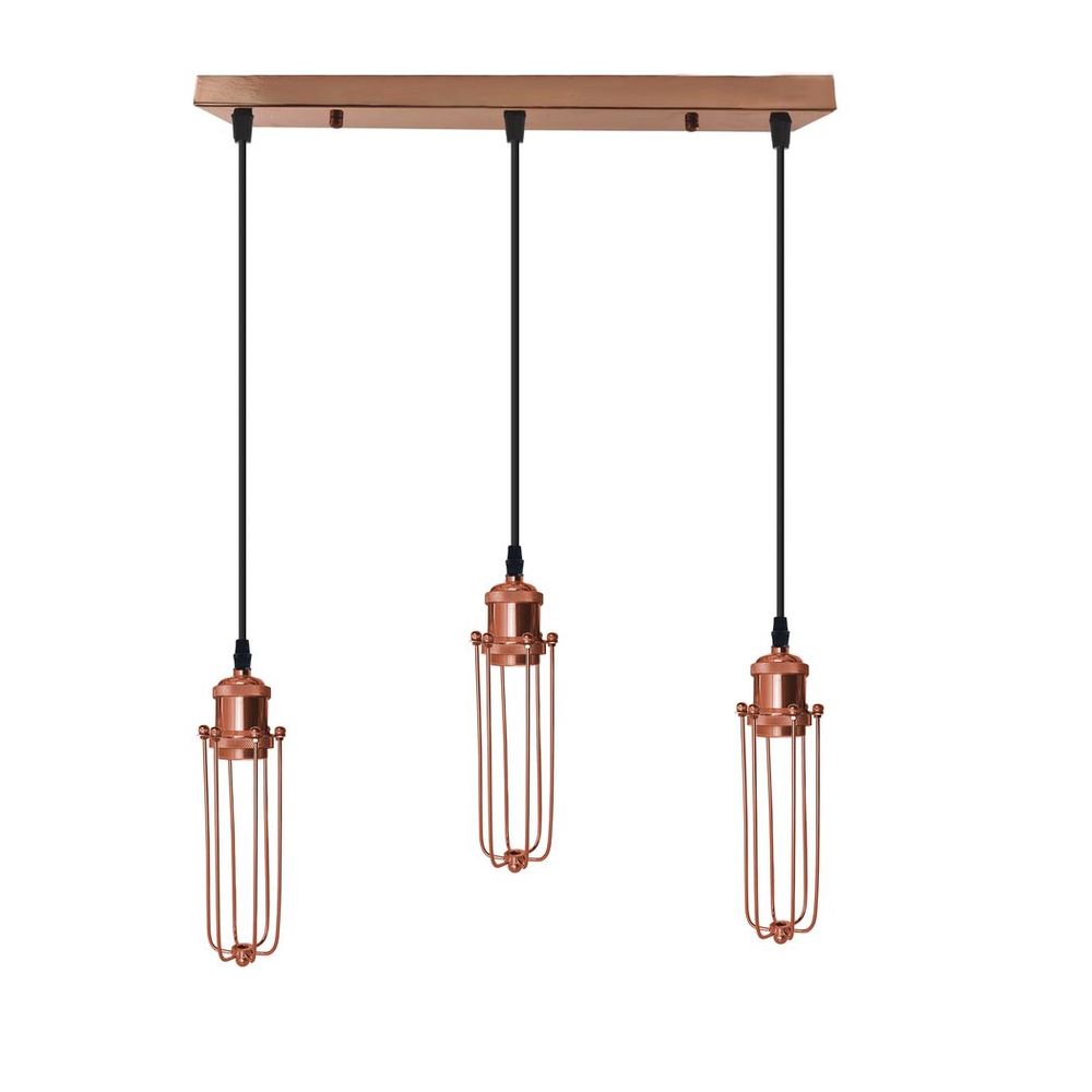 Vintage Industrial Style 3 Head Pendant Light with Wire Cage - Rose Gold Ceiling Lighting Fixture
