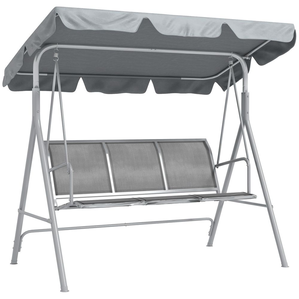 Premium Outsunny 3 Seater Metal Swing Chair - Grey | High-Quality Patio Bench with Canopy | Perfect for Garden and Outdoor Living